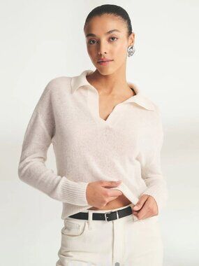 NAADAM Featherweight Cashmere Polo Sweater Cream/White Size Small
